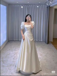 White satin gown full length