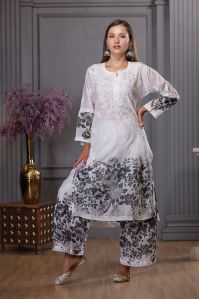 Muslin Monochromatic Printed Kurta Pant