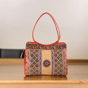 Handblock Shantiniketan Genuine Leather Traditional Batik Printed Shoulder Bag for Office goers