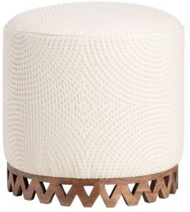 Round Wooden Crown Base Ottoman