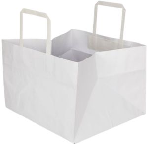 White Kraft Paper Basket Bag with Folded Paper Handle