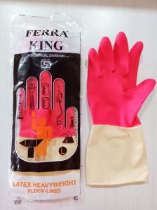 Pink And White Ferra King Rubber Glove