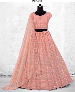 Peach Embroidered Bridal Lehenga