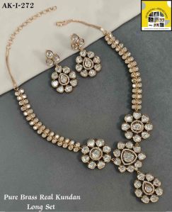 Pure Brass Real Kundan Long Necklace Set