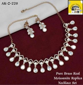 Pure Brass Real Moissanite Replica Necklace Set