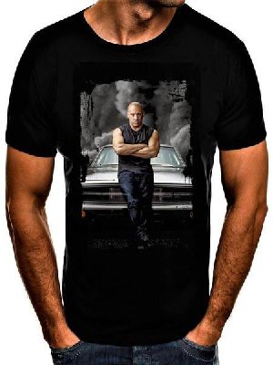 Mens Round Neck Cotton Printed T-Shirt