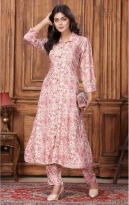 Cream Rayon Kurta Pant Set
