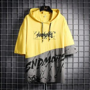 Mens Trendy Hooded Neck Half Sleeves Solid T-Shirt
