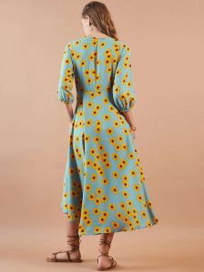 Floral Printed Tie-Up Neck Flare Dress