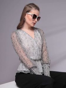 Women Floral Print Fit Wrap Top