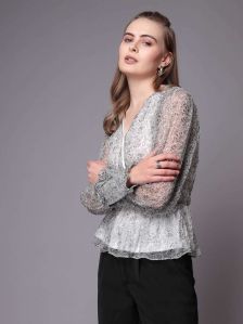 Women Floral Print Fit Wrap Top