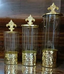 3 piece Decorative Golden Glass Jar Set