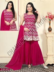 Georgette Ladies Dark Pink Sharara Suit