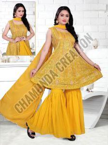 Ladies Yellow Georgette Sharara Suit