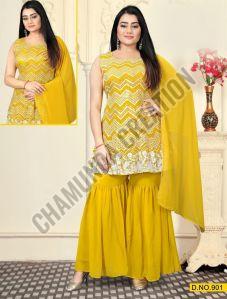 Ladies Yellow Georgette Sharara Suit