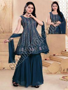 Ladies Teal Blue Georgette Sharara Suit