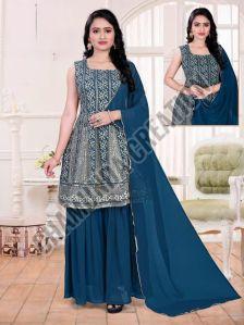 Ladies Teal Blue Georgette Sharara Suit