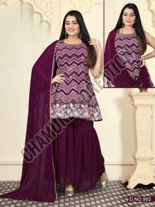 Ladies Embroidered Purple Georgette Sharara Suit
