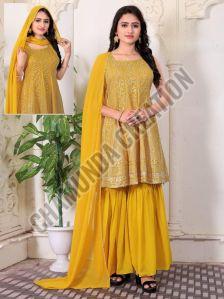 Ladies Yellow Georgette Sharara Suit