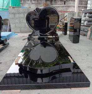 Polished Black Granite Memorial Headstone Heart Shape
