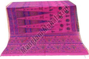 Pink Madhubani Hand Block Silk Saree