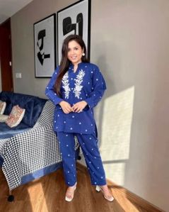 Ladies Blue Cotton Co-Ord Set