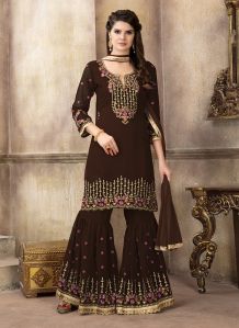 Ladies Georgette Embroidery Sharara Suit