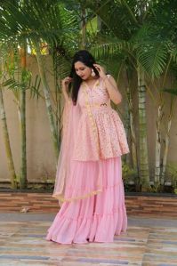 Ladies Pink Party Wear Sharara Suit