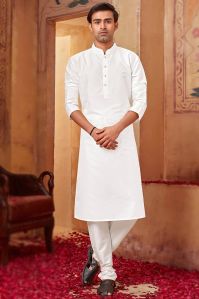 Mens Plain White Cotton Kurta Pajama