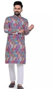 Multicolor Printed Mens Kurta Pajama