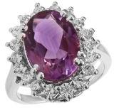 925 silver ring amethyst cubic zirconia weight 6.93 shape oval write in 150 words