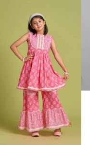 Pink Floral Printed Cotton Sharara Set