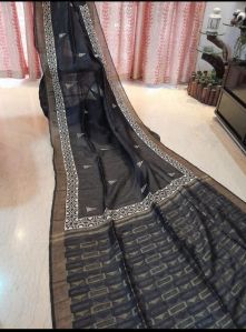 Black Dhakai Linen Silk Saree
