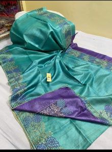 Hand Cutwork Tussar Ghicha Silk Saree