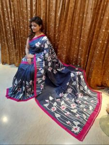 Hand Brush Painted Mulberry Katan Silk Saree