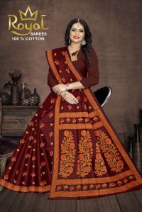 Aaradhya Dark Brown Orange Cotton Saree