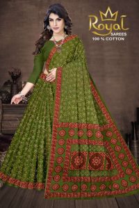 Aaradhya Green & Red Cotton Saree