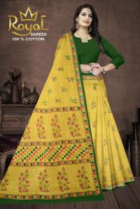 Aaradhya Light Yellow & Green Cotton Saree