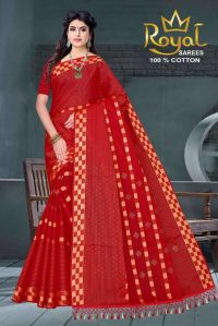 Pragati Dark Red Cotton Saree