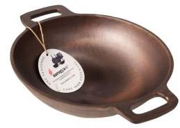 Aarogyam Cast Iron Round Double Handle Loha Kadai for Cooking & Deep Frying 9 inch Pre-Seasoned