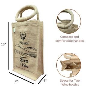 LMC Printed Jute Wine Bag for 2 Bottles