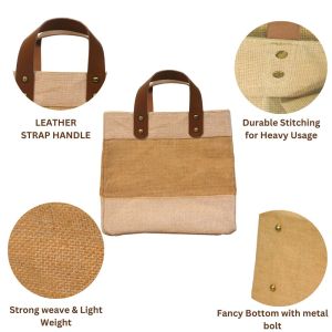 LMC Juco Tote Shopping Bags with Leather Strap