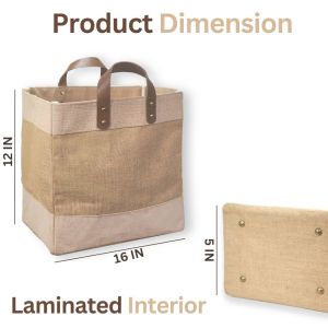 LMC Reusable Juco Tote Shopping Bags with Leather Strap Handles