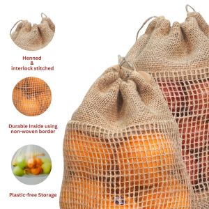 LMC Jute Bag with Drawstring Natural Jute Net Window