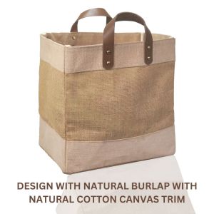 LMC Reusable Juco Tote Shopping Bags with Leather Strap Handles
