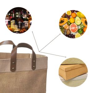 LMC Reusable Juco Tote Shopping Bags with Leather Strap Handles