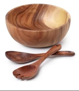 ACACIA WOODEN SALAD BOWL WITH SERVER