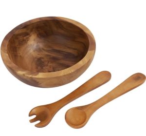 ACACIA WOODEN SALAD BOWL WITH SERVER