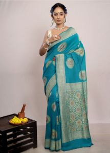 Blue Khaddi Georgette Handloom Banarasi Saree