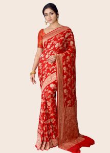 Red Khaddi Georgette Banarasi Saree